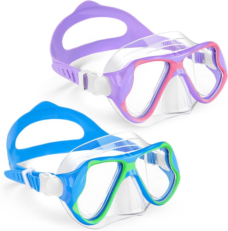 Freela 2 Pack Kids Swim Goggles Mask for Boys Girls 3-14, Tempered Glass Lens 180° HD View with Nose Cover for Pool Beach - Image 1